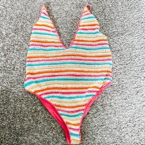 Lover + Friends Striped Crochet Bathing Suit